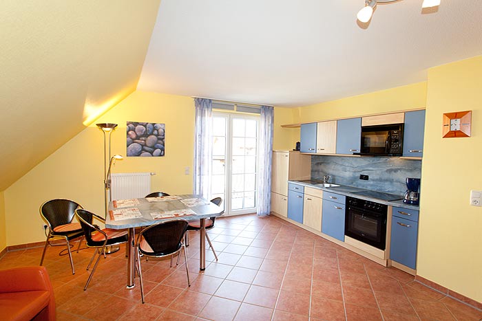 Die offene K&uuml;che in der Ferienwohnung